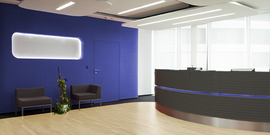 Office reception after vinyl wrapping — bright, modern and professional